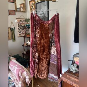 Vintage Venezia Velvet Patchwork Maxi Skirt in Wine and Brown